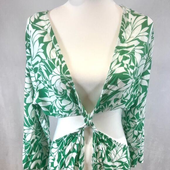 Shade & Shore long sleeve green and white twist front maxi cover up size XL - Picture 6 of 9